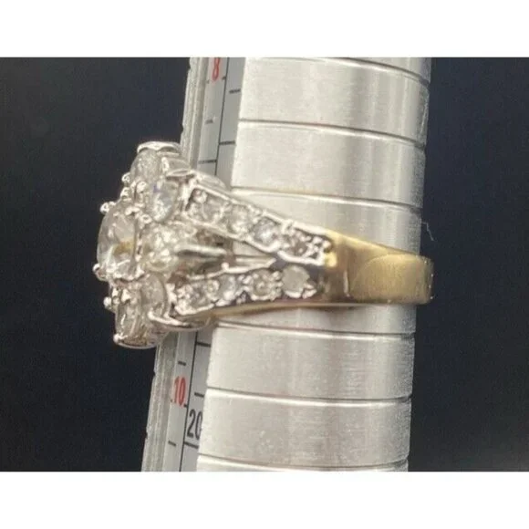 ROMAN Ring Yellow Gold Plated Women's Sz 9 CZ Flower Cluster Tests 10k Plated - Picture 7 of 10